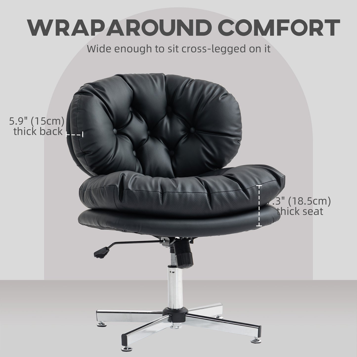 HOMCOM Armless Computer Desk Chair, Wide Padded Seat, Adjustable Height, Black Office Task Chair
