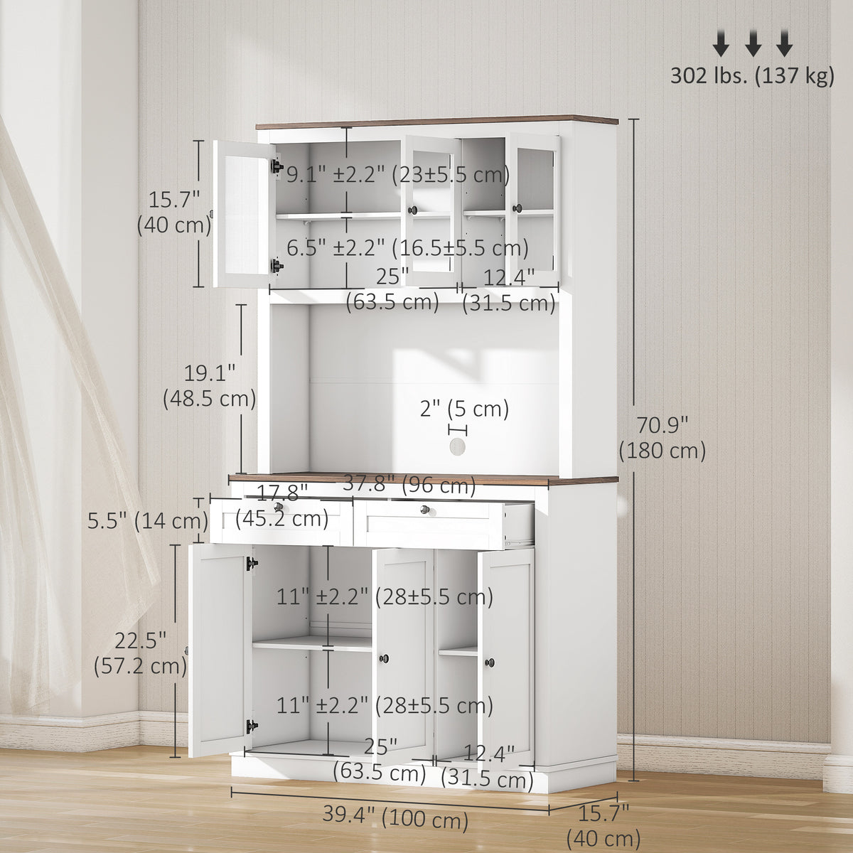 Pantry Cabinet with Microwave Space – 39"W x 71"H, White