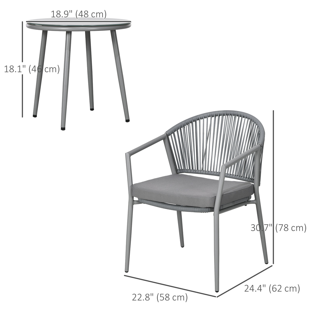 3-Piece Rattan Bistro Set, Garden Seating Group with 2 Armchairs and Coffee Table, Balcony Furniture Set