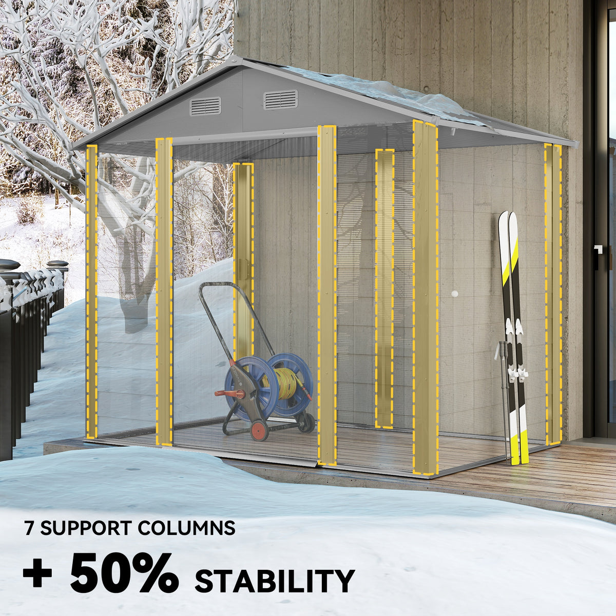 7.7' x 6.5' Outdoor Metal Garden Shed House Hut Gardening Tool Storage with Ventilation