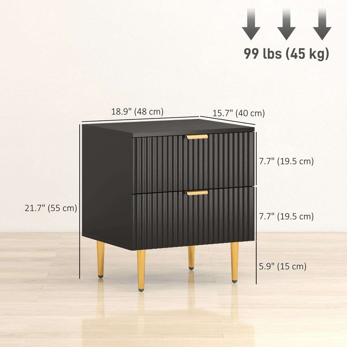 Modern 2-Drawer Nightstands with Metal Legs, Set of 2 – 19"W x 22"H