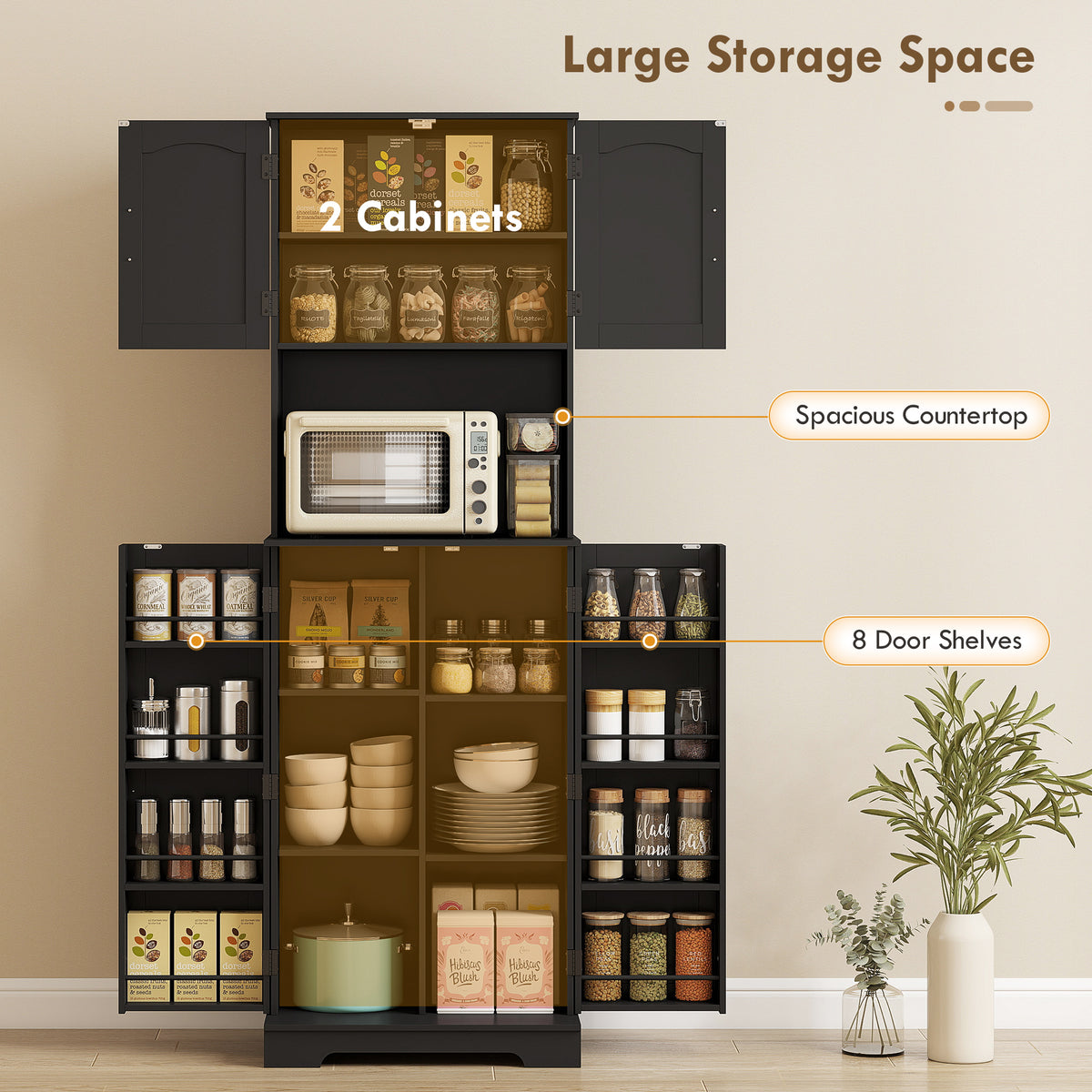 Farmhouse Kitchen Storage Cabinet with Adjustable Shelves – 24"W x 71"H
