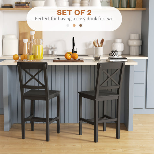 HOMCOM Farmhouse Counter Height Bar Stools Set, Solid Wood Backs, 2-Pack