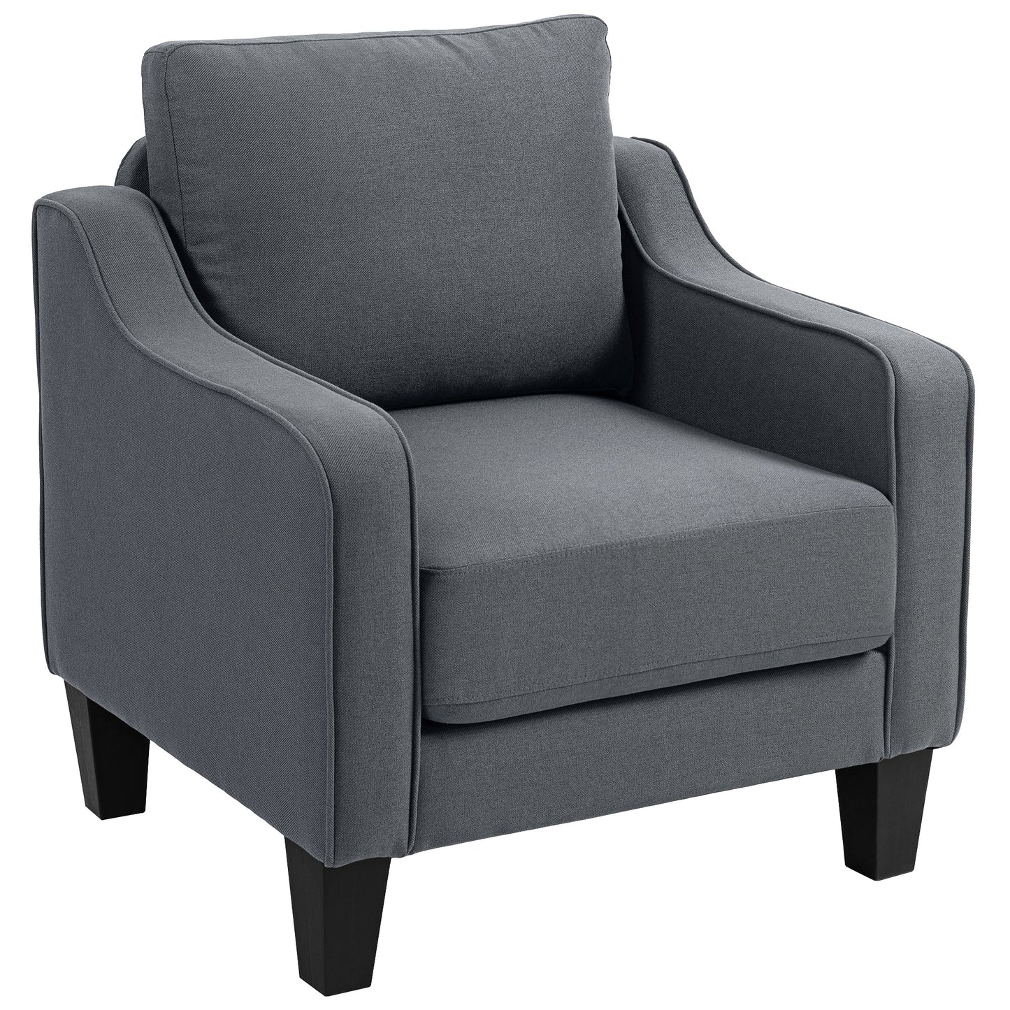 Modern Accent Armchair: Comfortable Linen Upholstered Charcoal Grey Chair with Pocket Spring