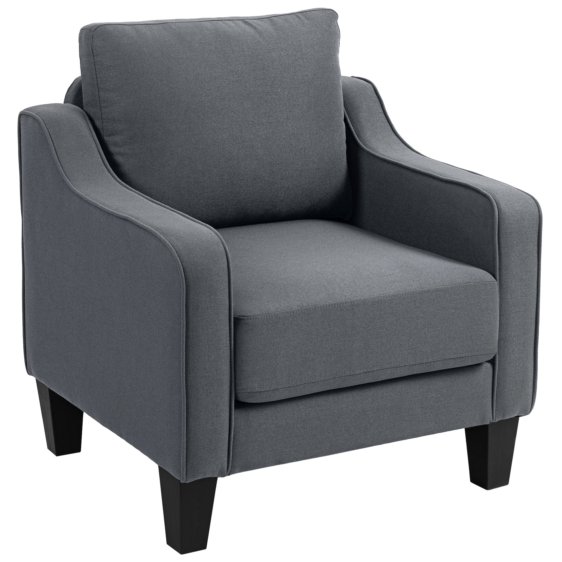 Modern Accent Armchair: Comfortable Linen Upholstered Charcoal Grey Chair with Pocket Spring
