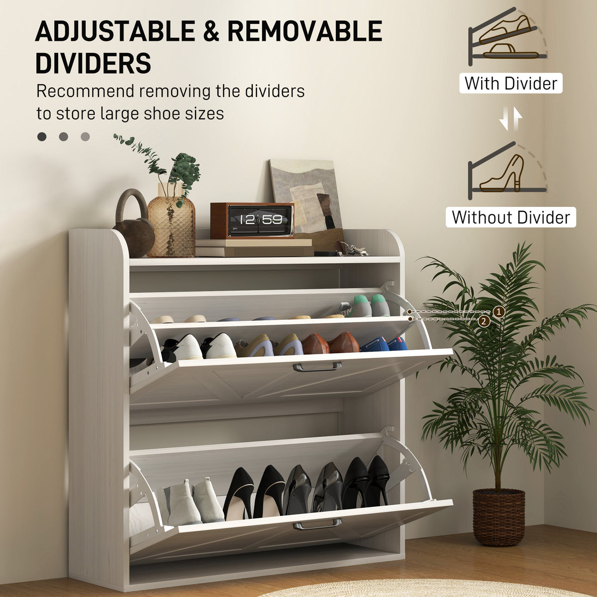 Farmhouse Shoe Cabinet with 2 Flip Drawers – 31"W x 34"H