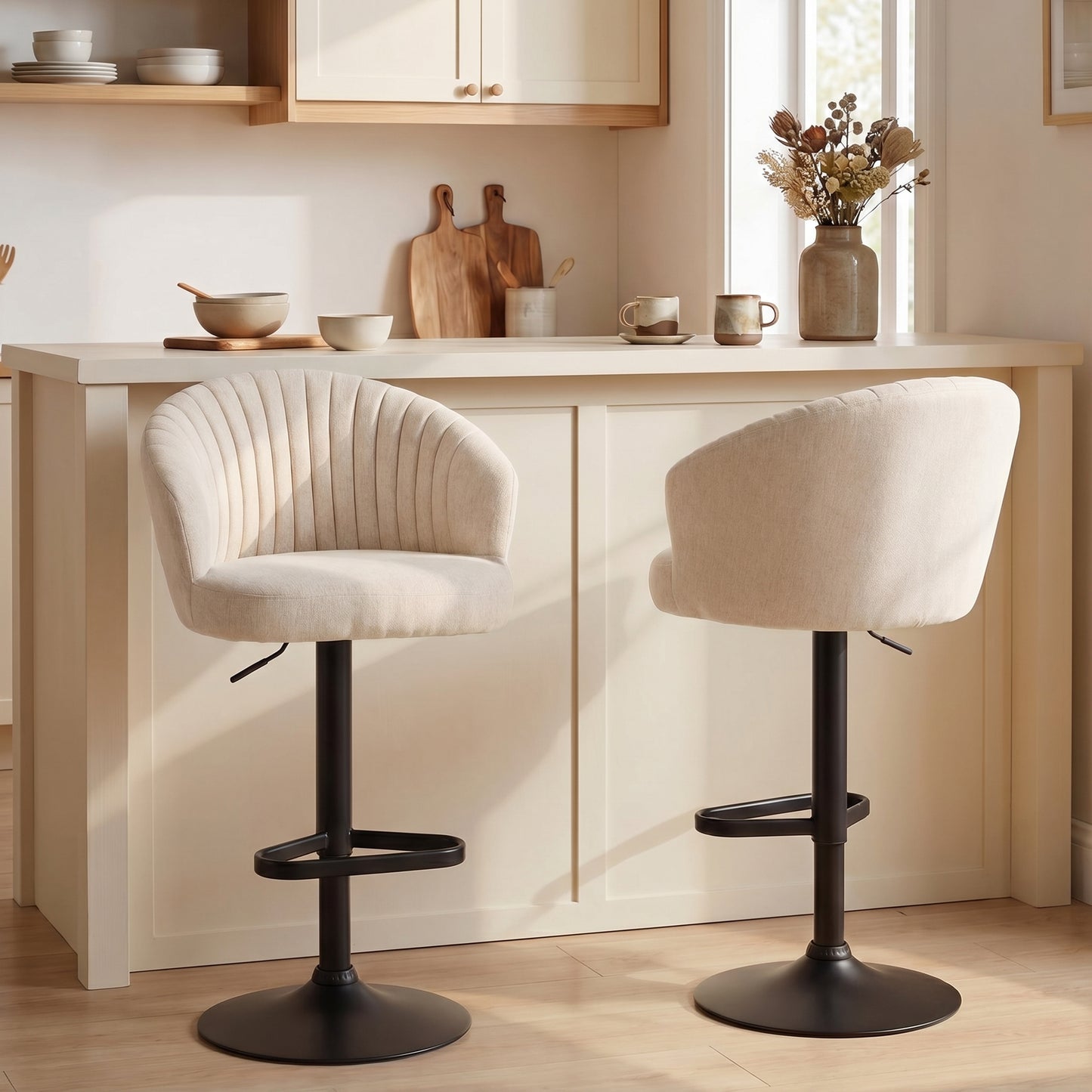 HOMCOM Swivel Adjustable HeightBar Stools Set of 2 Beige