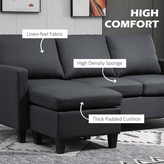 Modern L-Shape Sectional Sofa, Reversible Chaise, Dark Grey Fabric