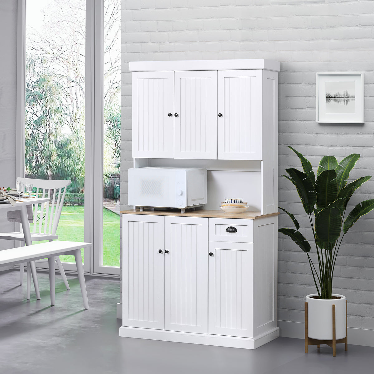 Kitchen Pantry with Hutch, Microwave Stand and Drawer – 40"W x 71"H