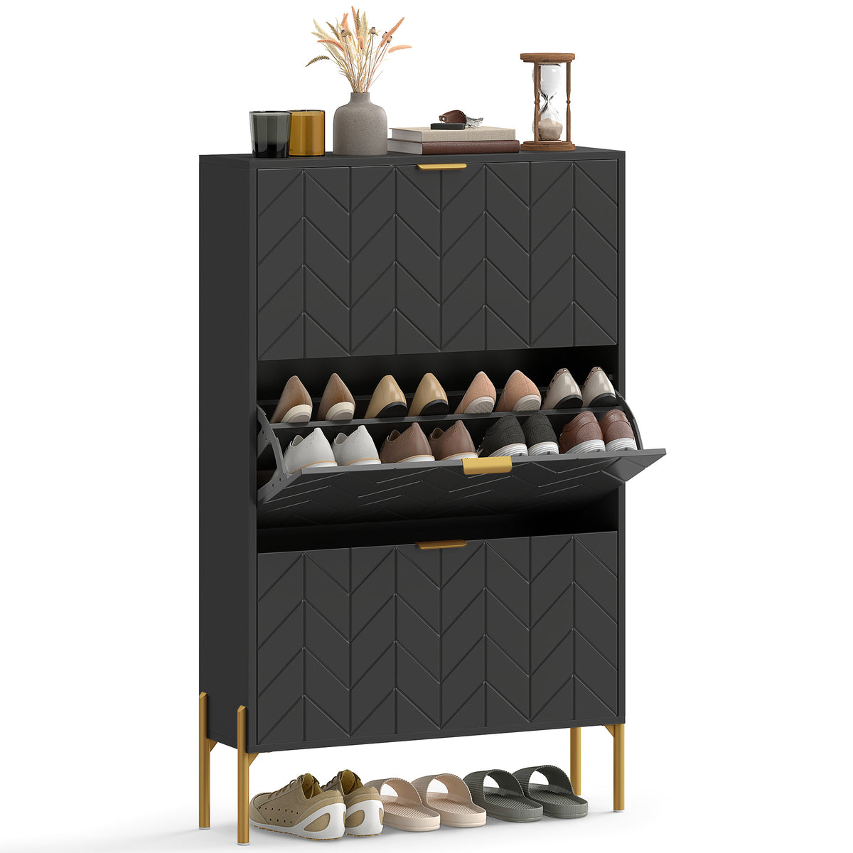 Shoe Cabinet with 3 Flip Drawers – 31"W x 50"H