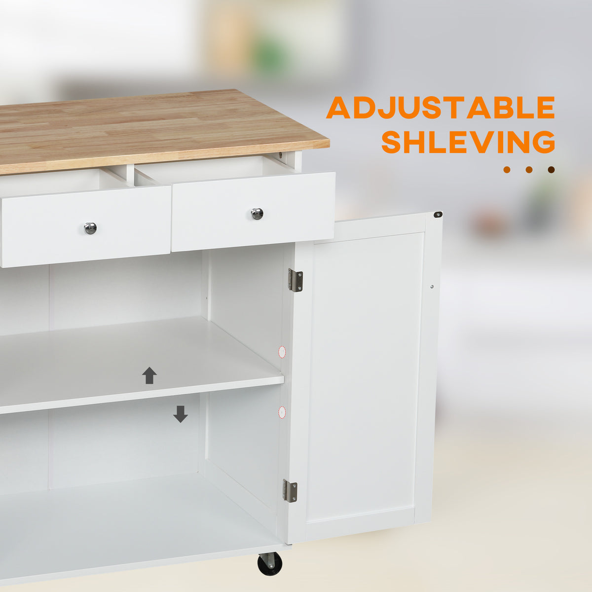 Rolling Kitchen Island with Storage – 34"W x 35"H