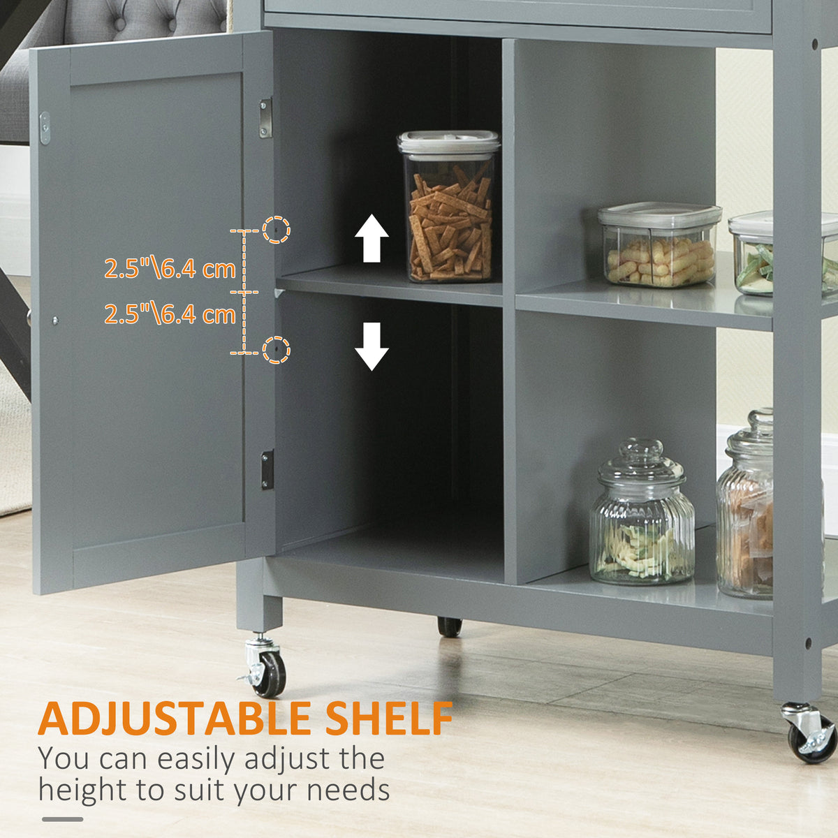Rolling Kitchen Cart with Wood Top and Drawer – 33"W x 35"H