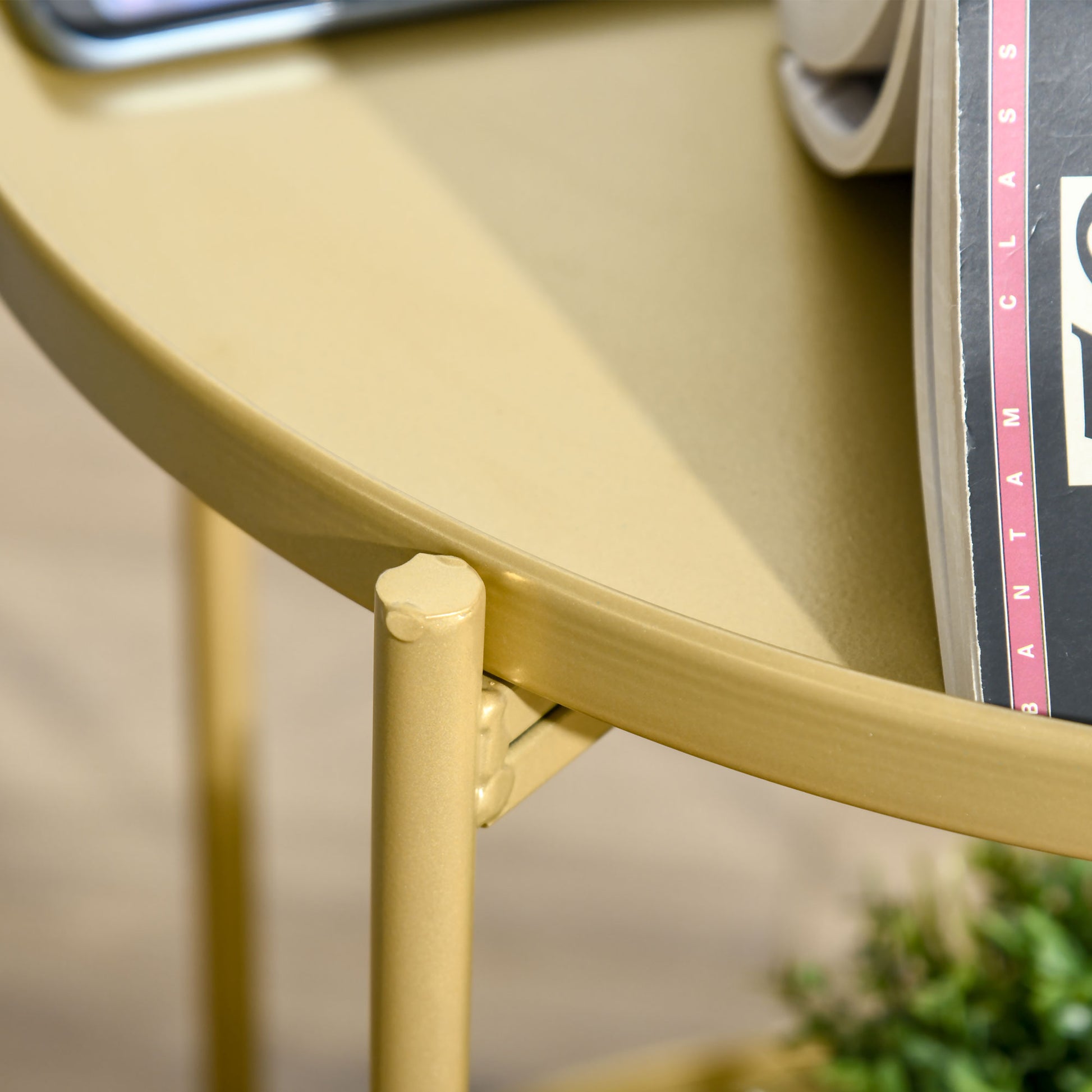 HOMCOM 2-Tier Gold Round Side Table, Removable Trays, Folding Metal Frame