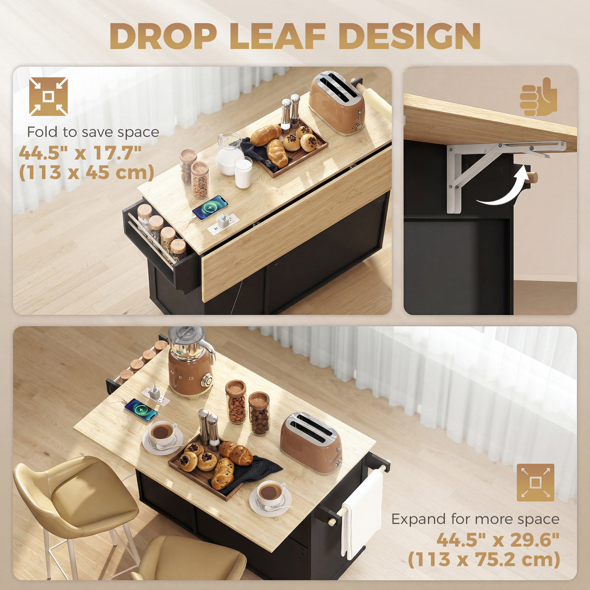Kitchen Island with Drop Leaf – 53"W x 36"H