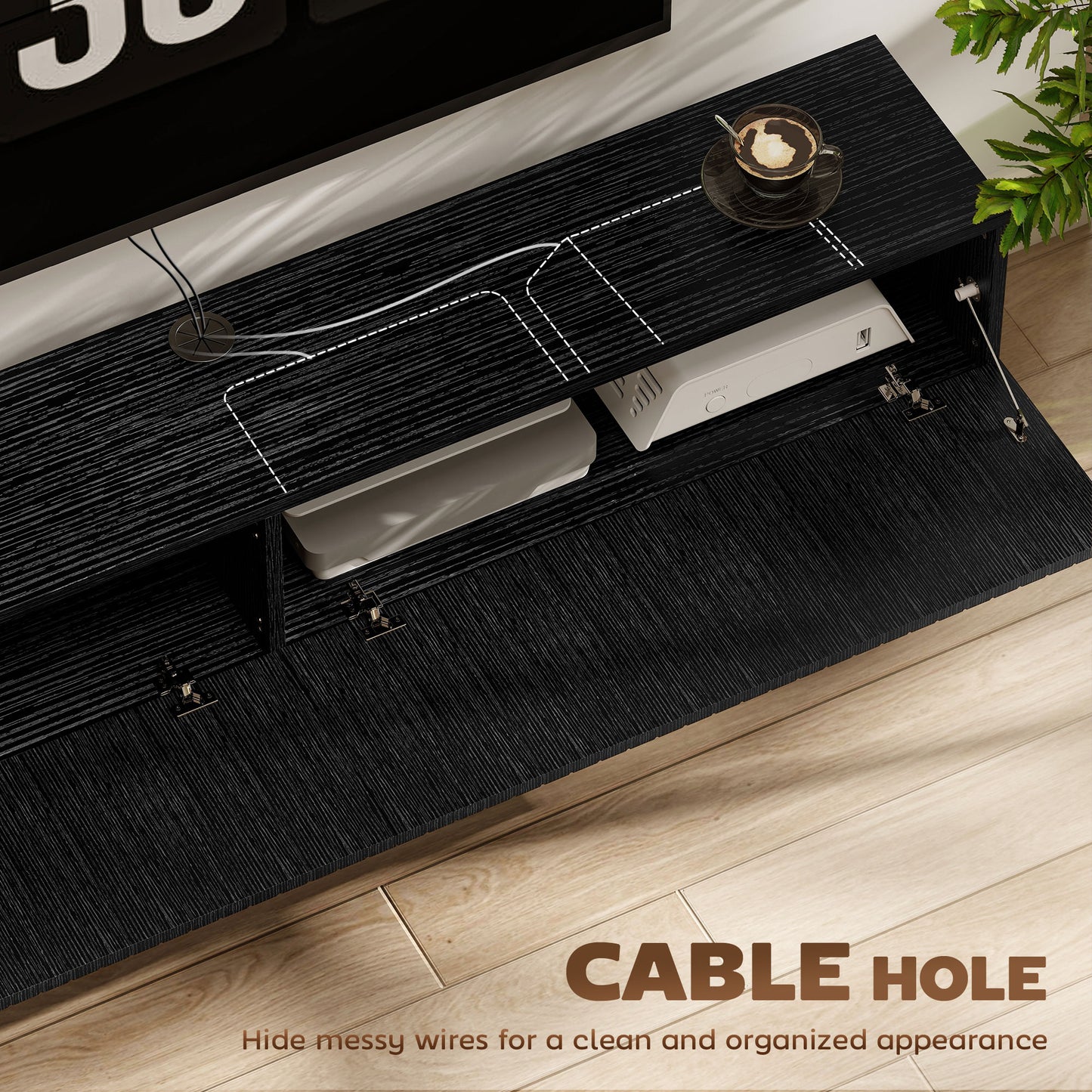 HOMCOM Floating TV Stand 55" Black for TVs up to 72" Wall-Mount Media Console