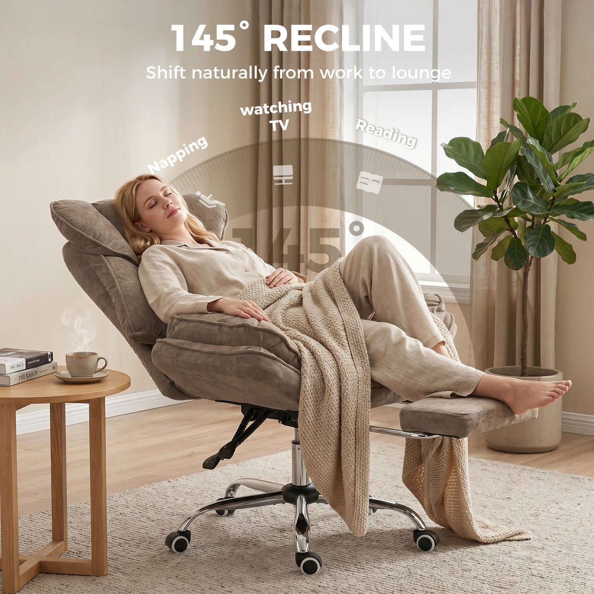 Big and Tall Office Chair with Footrest, High Back Snowflake Velvet Reclining Executive Desk Chair, Brown