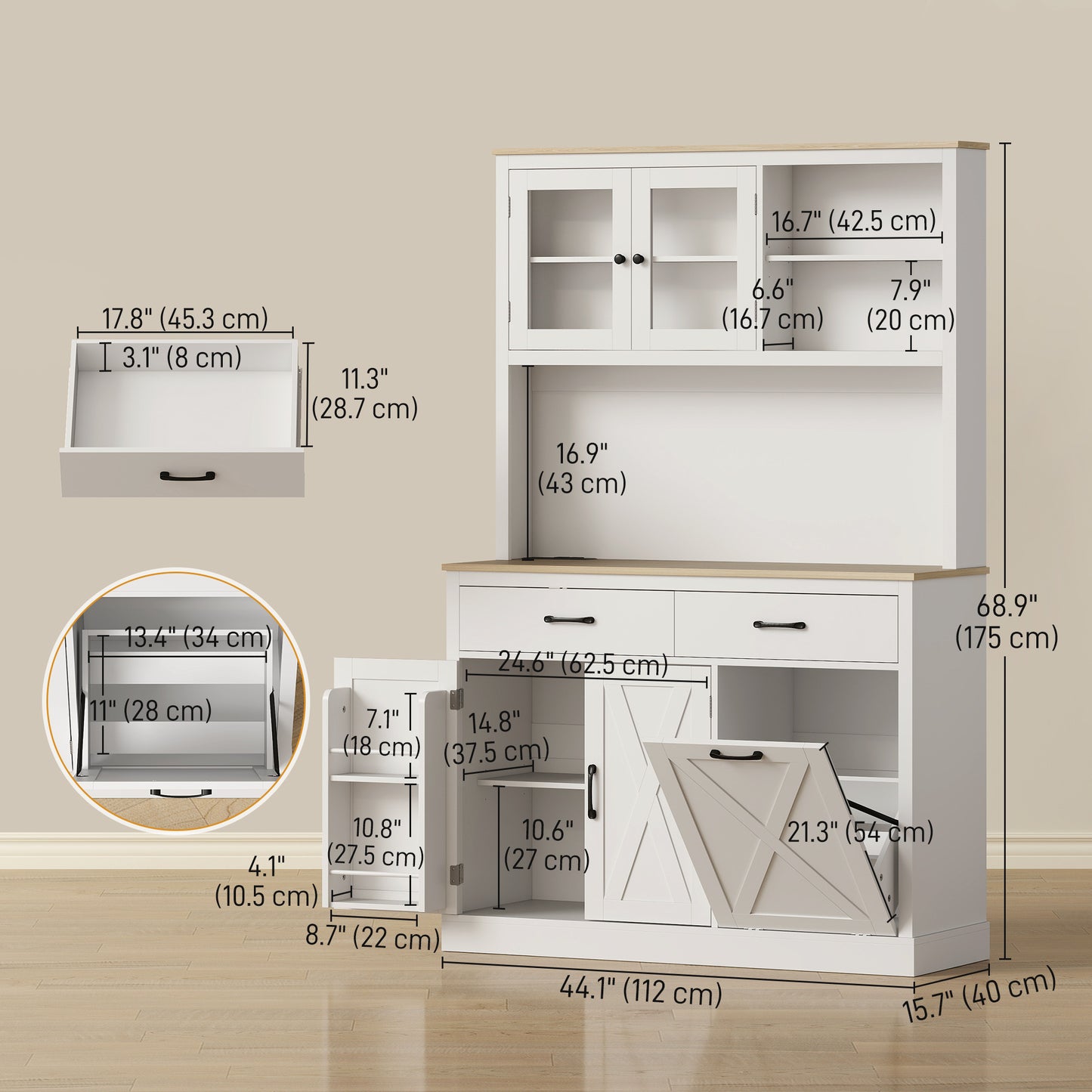HOMCOM 69" Pantry Cabinet with Charging Station White