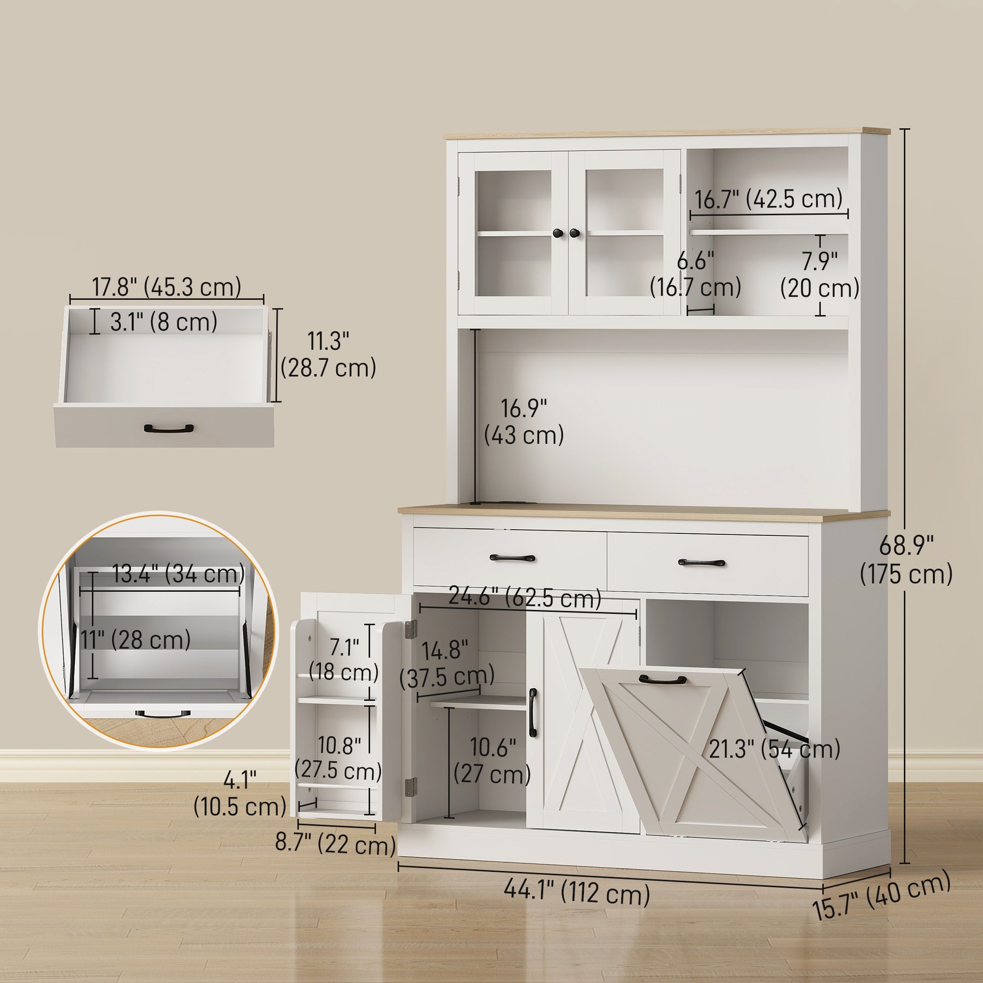 HOMCOM 69" Pantry Cabinet with Charging Station White