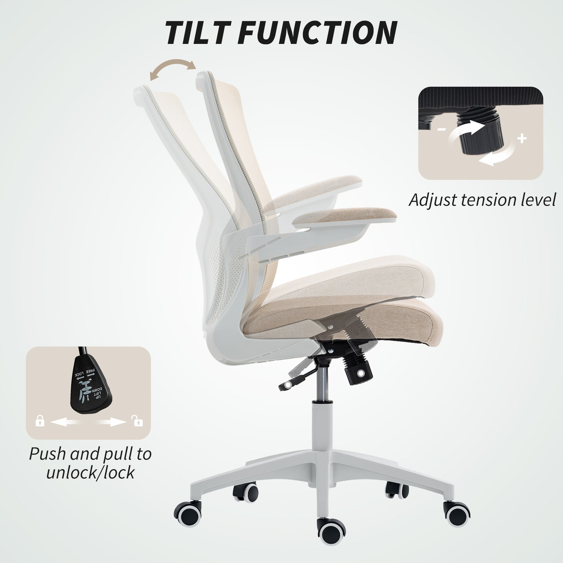 HOMCOM Ergonomic Swivel Desk Chair: Adjustable Lumbar, Flip-up Armrests, Wheels, Beige