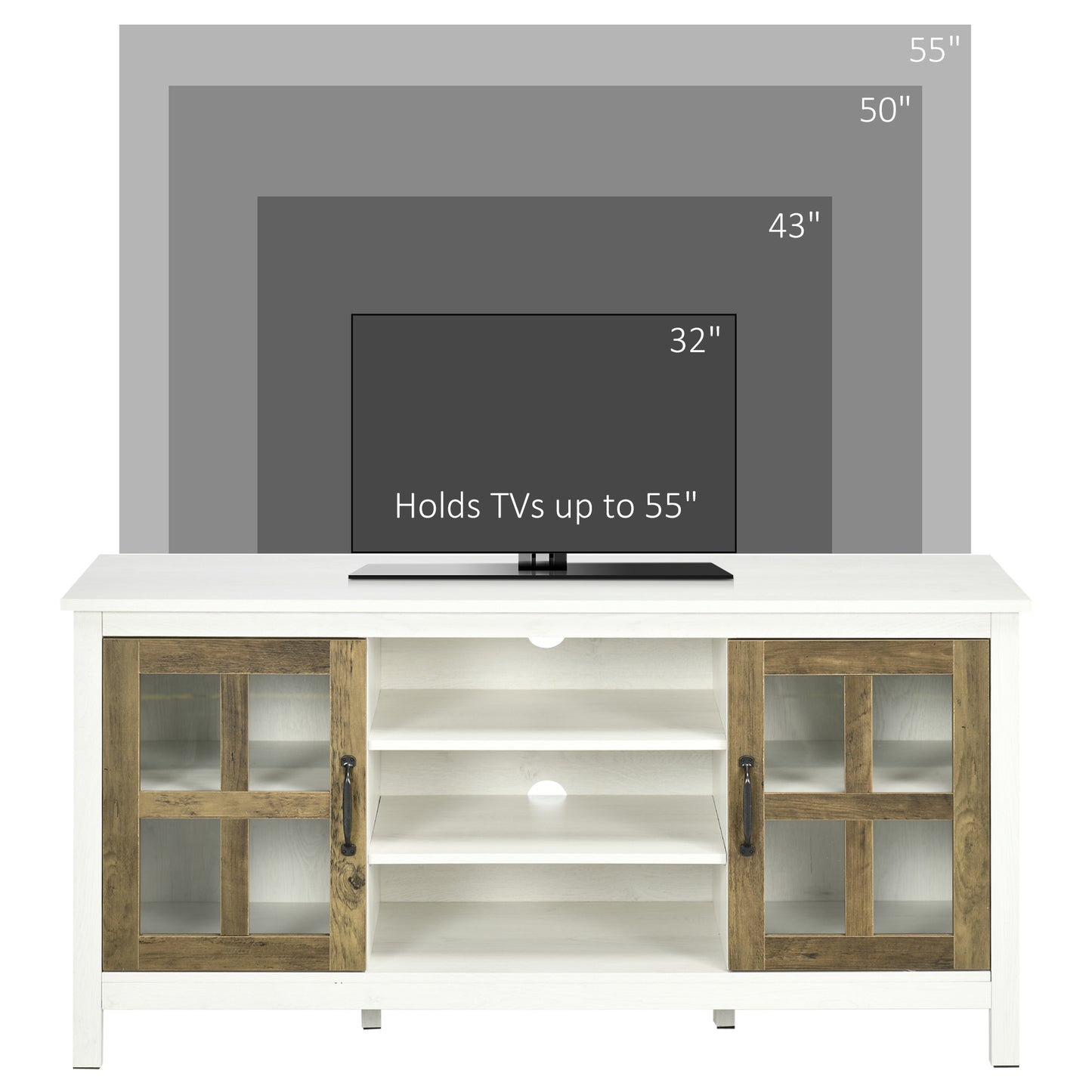 HOMCOM Modern Farmhouse TV Stand Cabinet for 55-inch TVs with Storage, White