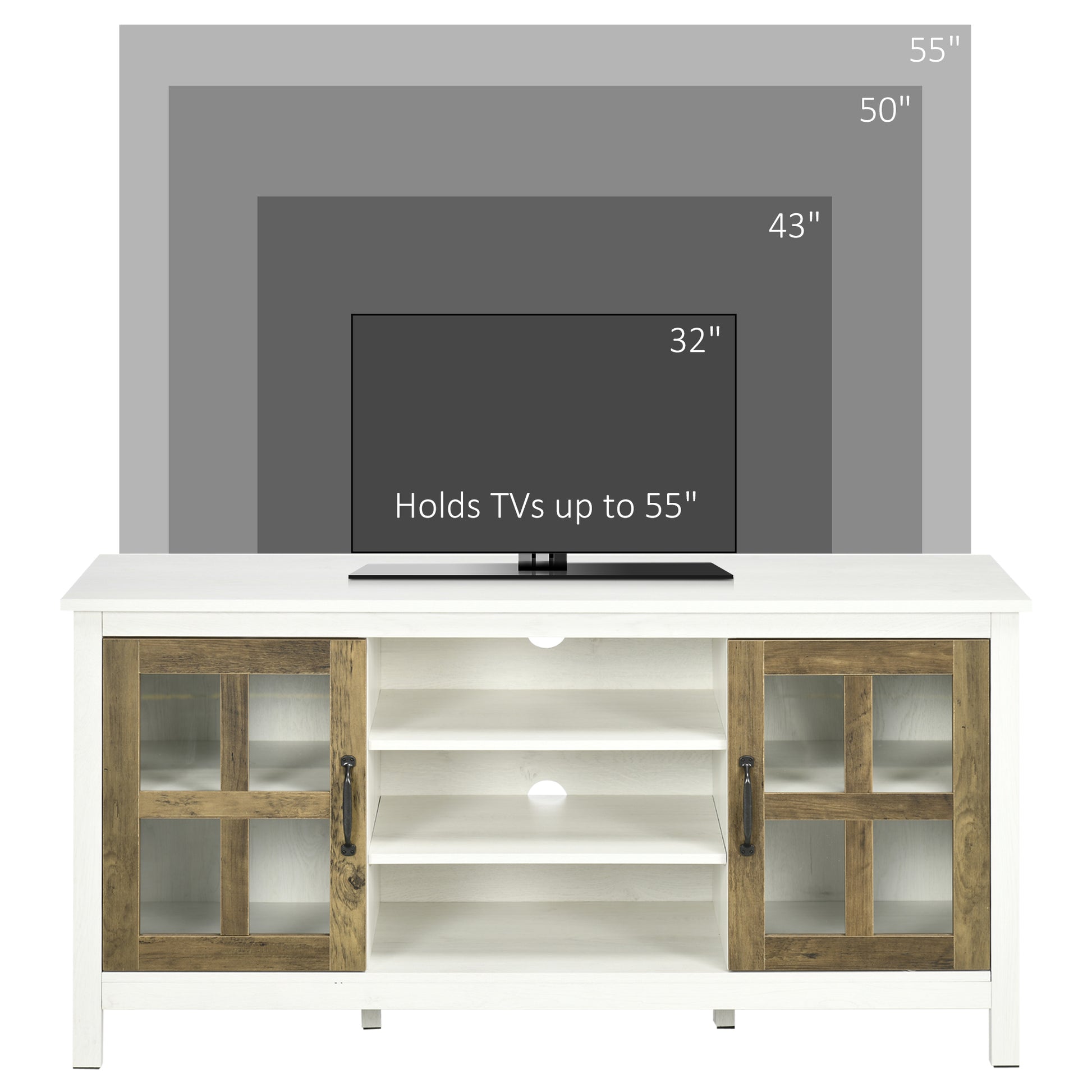 HOMCOM Modern Farmhouse TV Stand Cabinet for 55-inch TVs with Storage, White