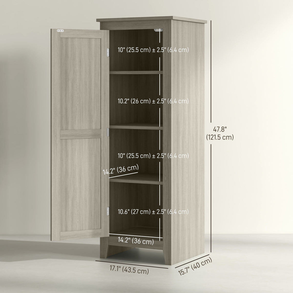 Farmhouse Kitchen Pantry Storage Cabinet with Barn Door – 17"W x 48"H
