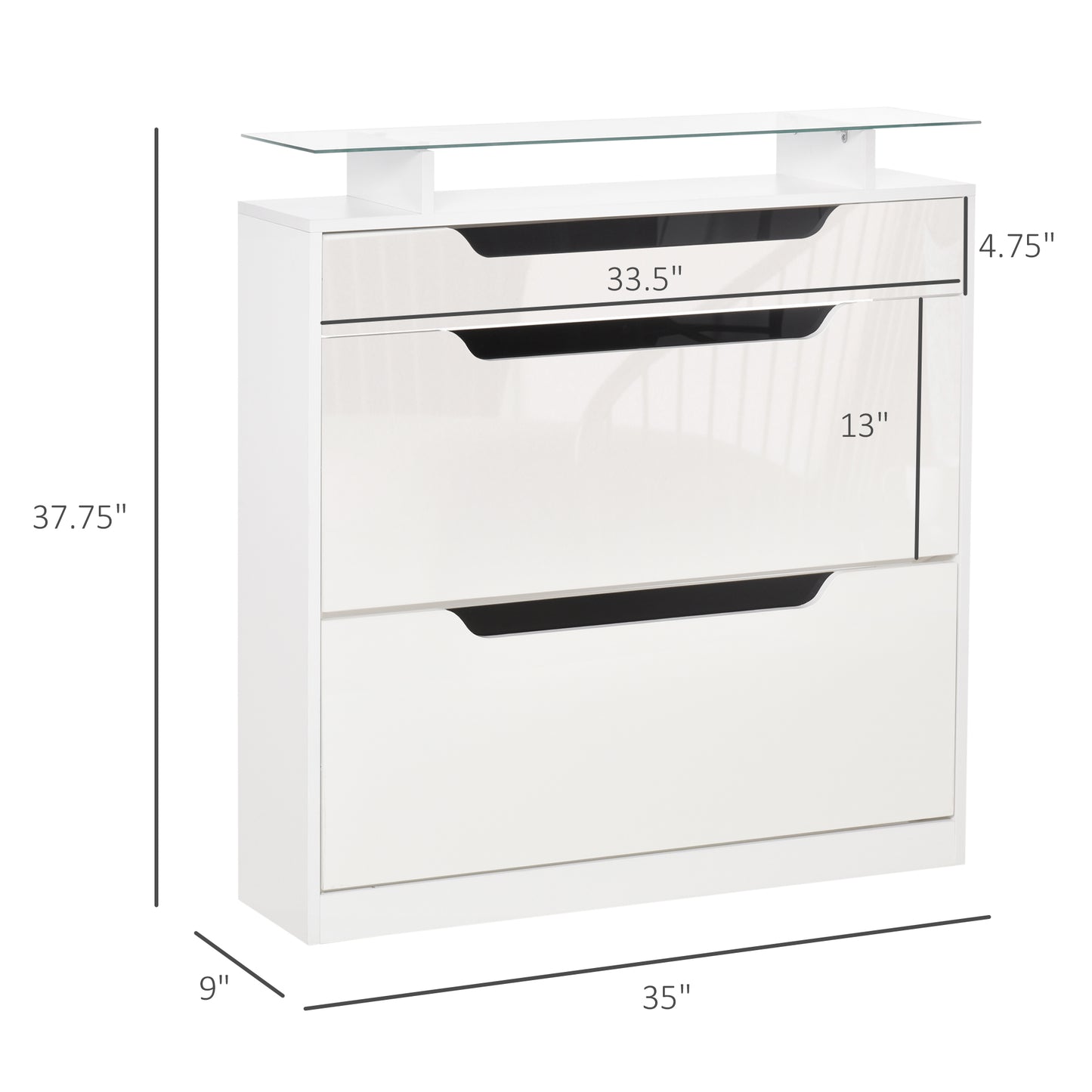 HOMCOM White High Gloss Shoe Cabinet with Adjustable Flip Drawers