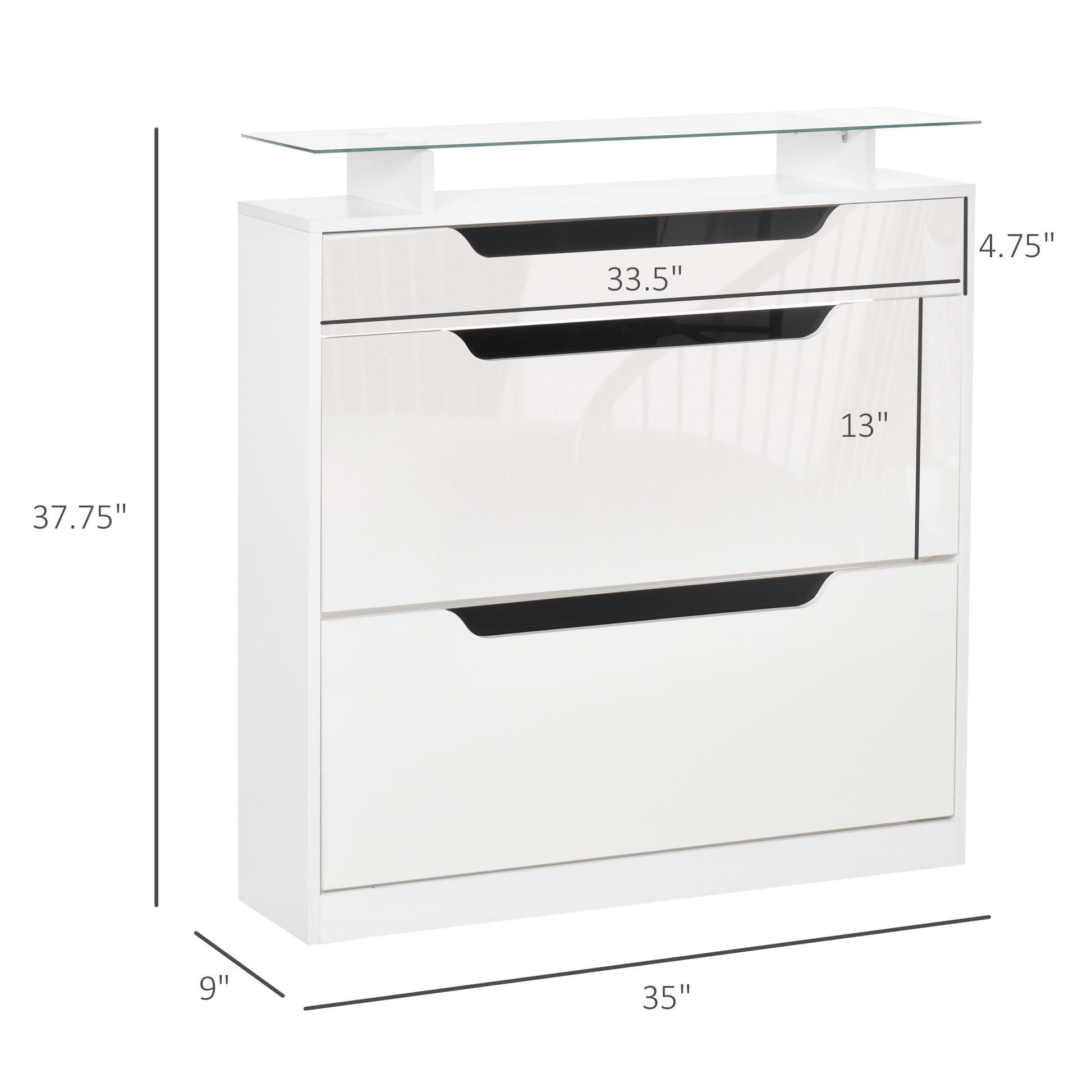 HOMCOM White High Gloss Shoe Cabinet with Adjustable Flip Drawers