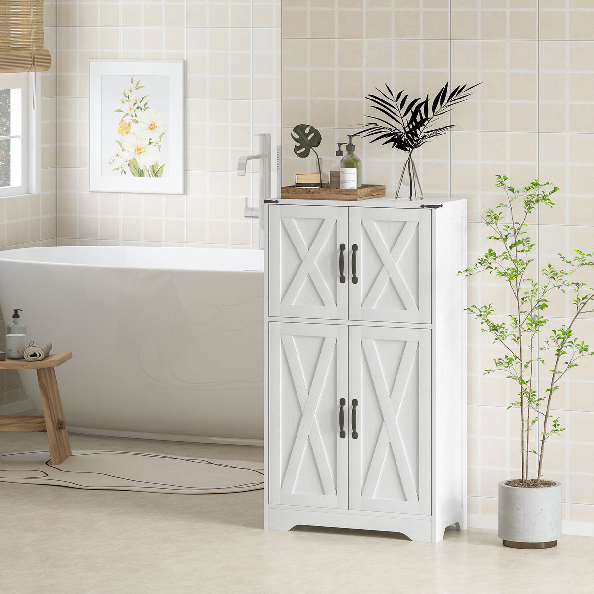 Farmhouse Kitchen Pantry with Barn Doors and Adjustable Shelves – 24"W x 43"H