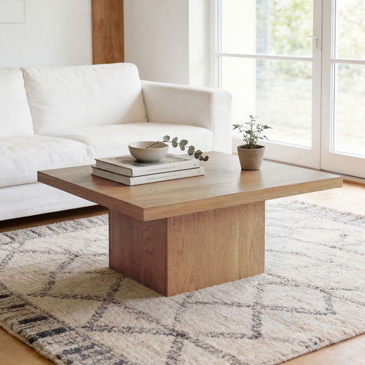 31.5" Square Coffee Table with 1.6" Thick Top, Natural Wood