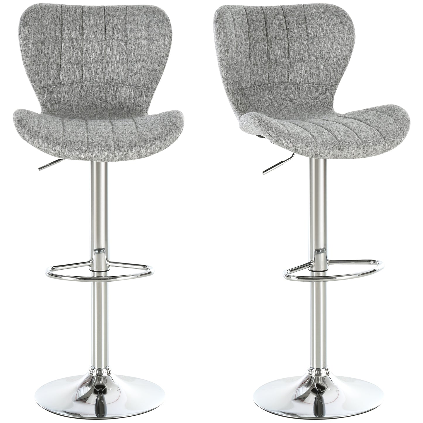 HOMCOM Two Grey Linen Adjustable Swivel Bar Stools with Footrest