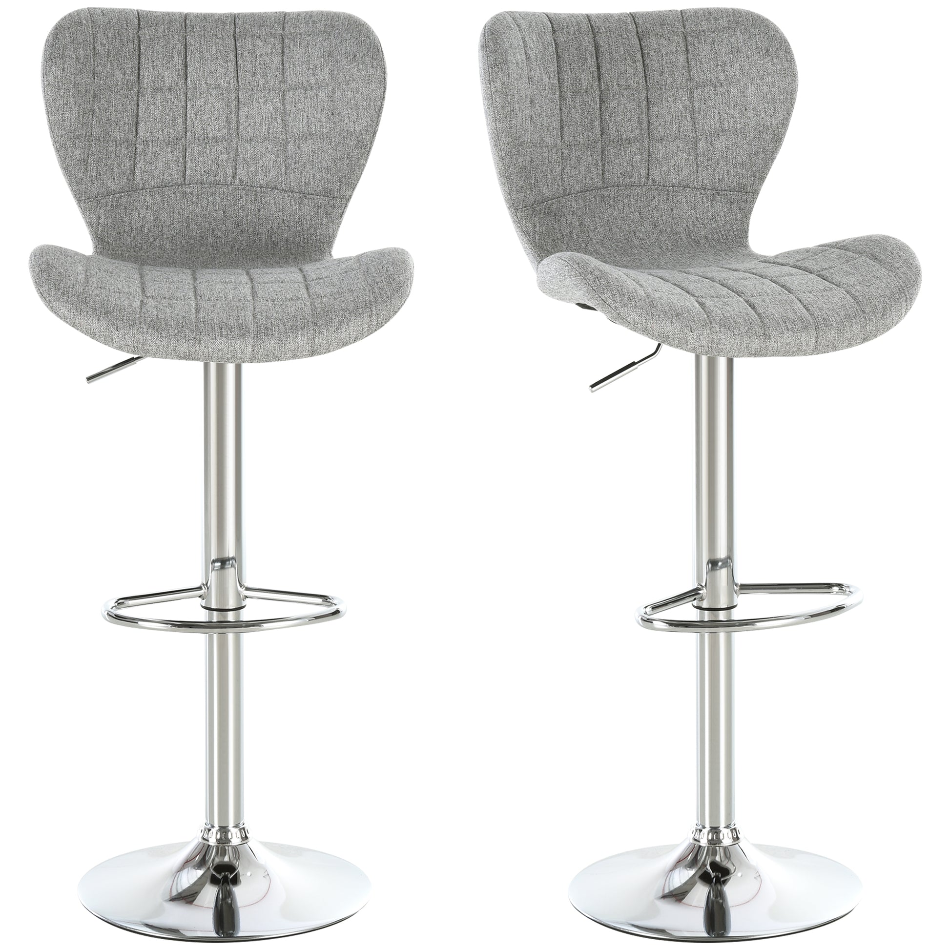 HOMCOM Two Grey Linen Adjustable Swivel Bar Stools with Footrest