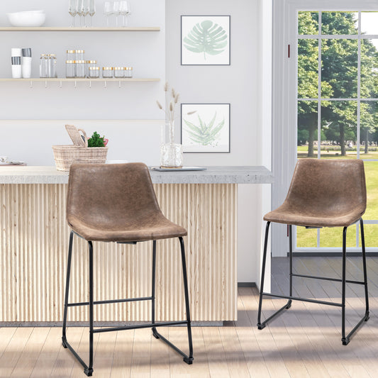 Stylish Vintage PU Leather Counter Height Bar Stools, Set of Two