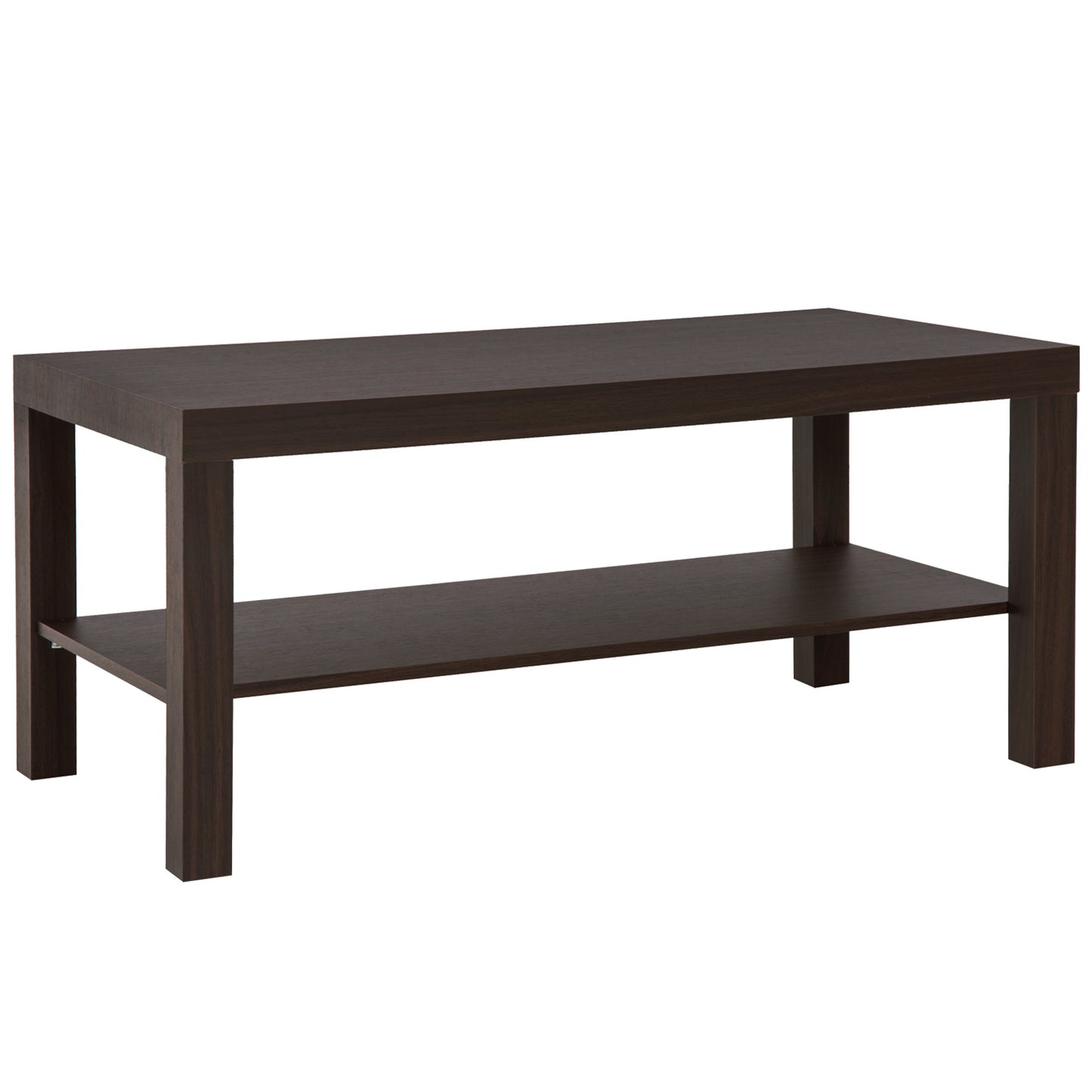 HOMCOM Modern Walnut Wood Coffee Table with 2-Tier Storage Shelf