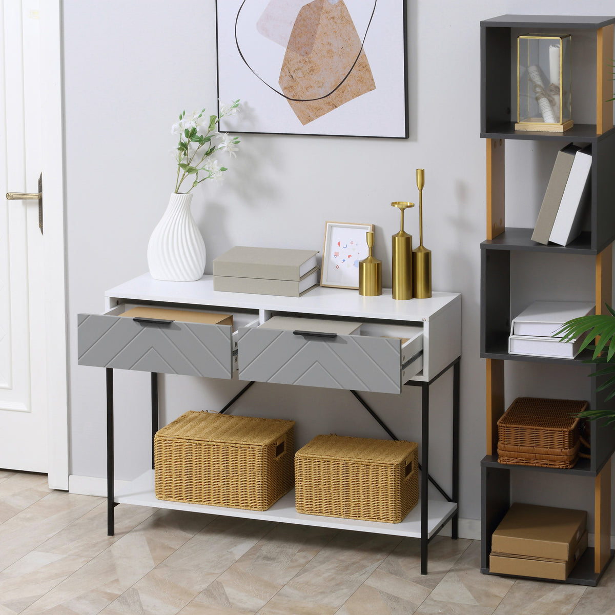 Modern 2-Tier Console Table with 2 Drawers