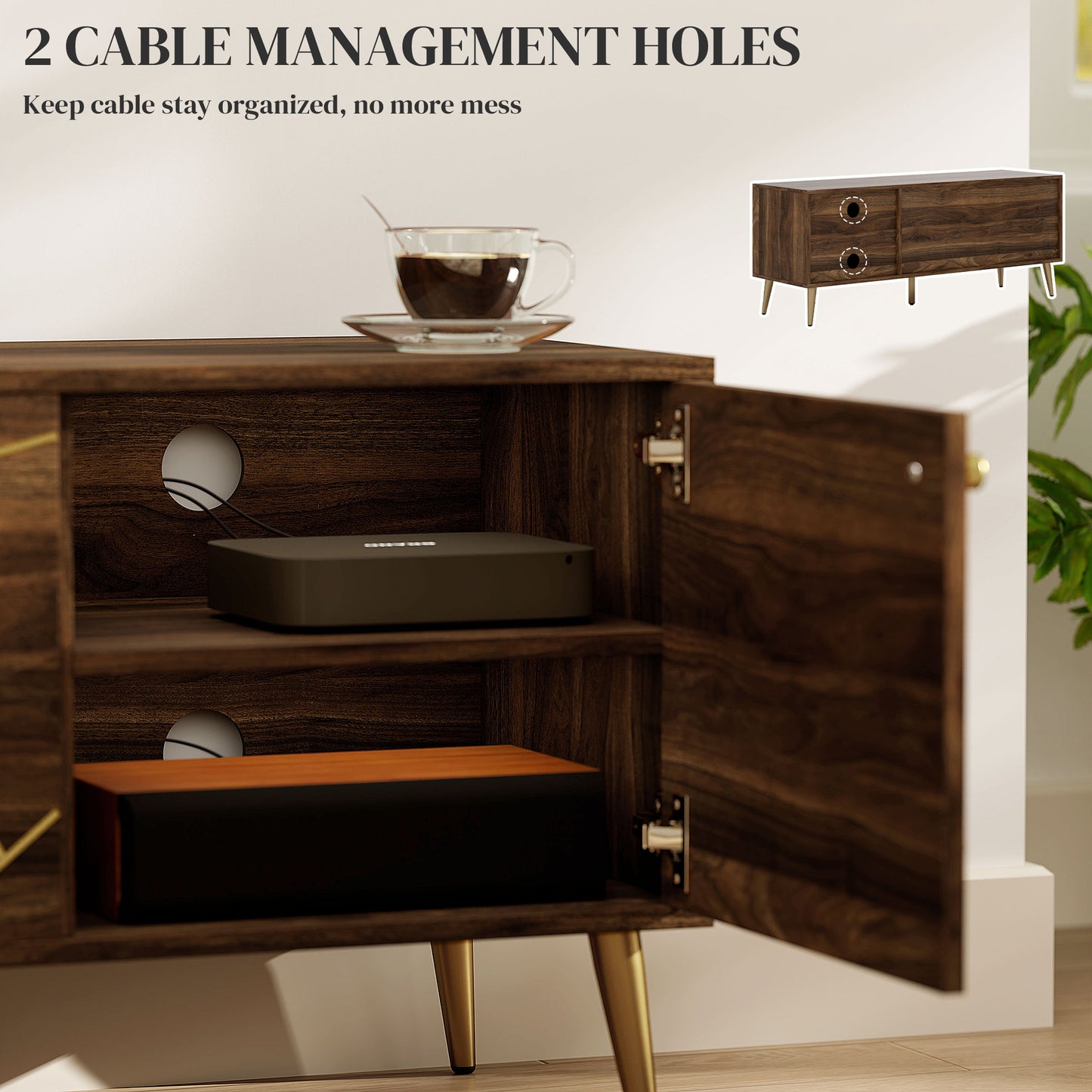 HOMCOM Modern Rustic Brown TV Stand for 60-inch TVs, Adjustable Storage & Cable Management