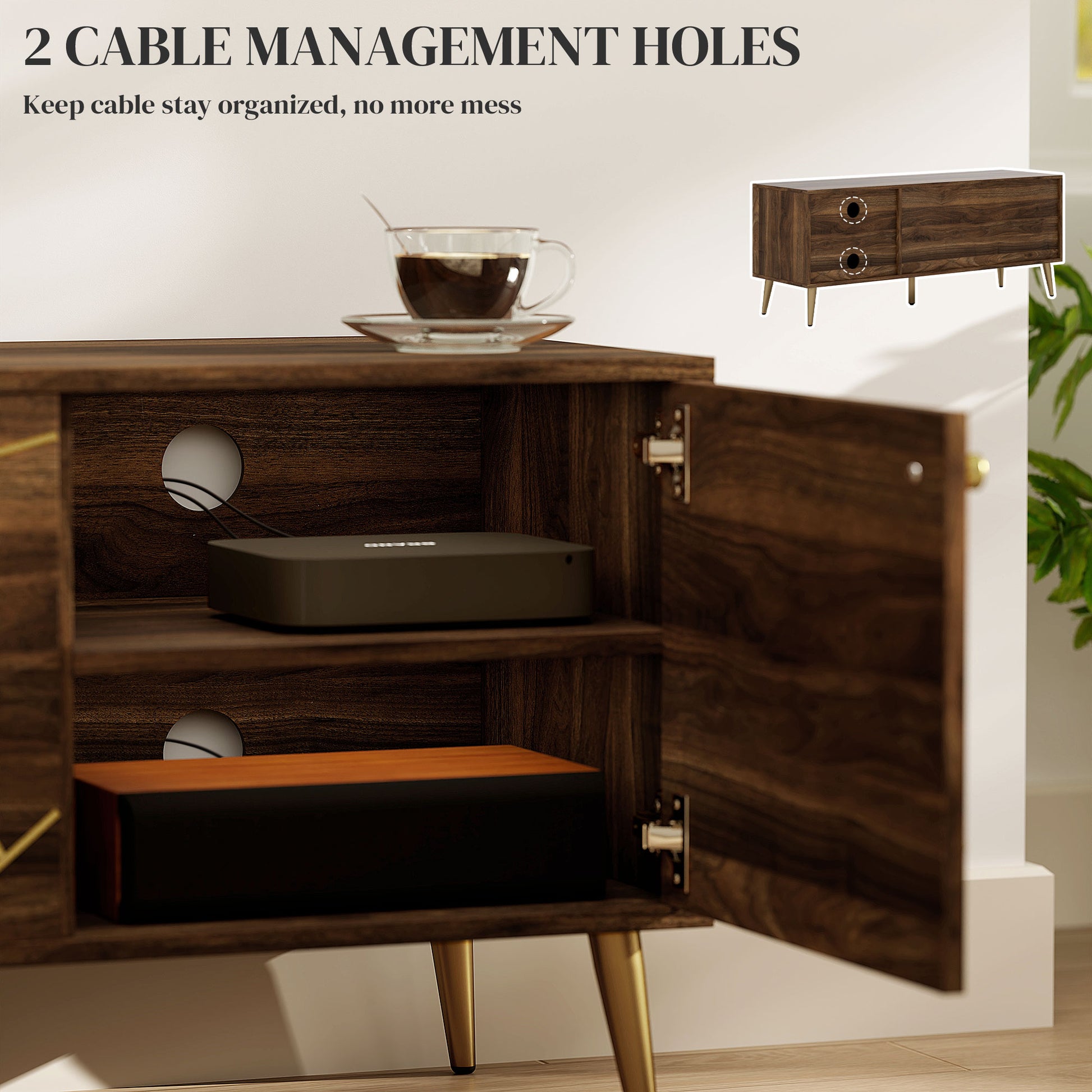 HOMCOM Modern Rustic Brown TV Stand for 60-inch TVs, Adjustable Storage & Cable Management