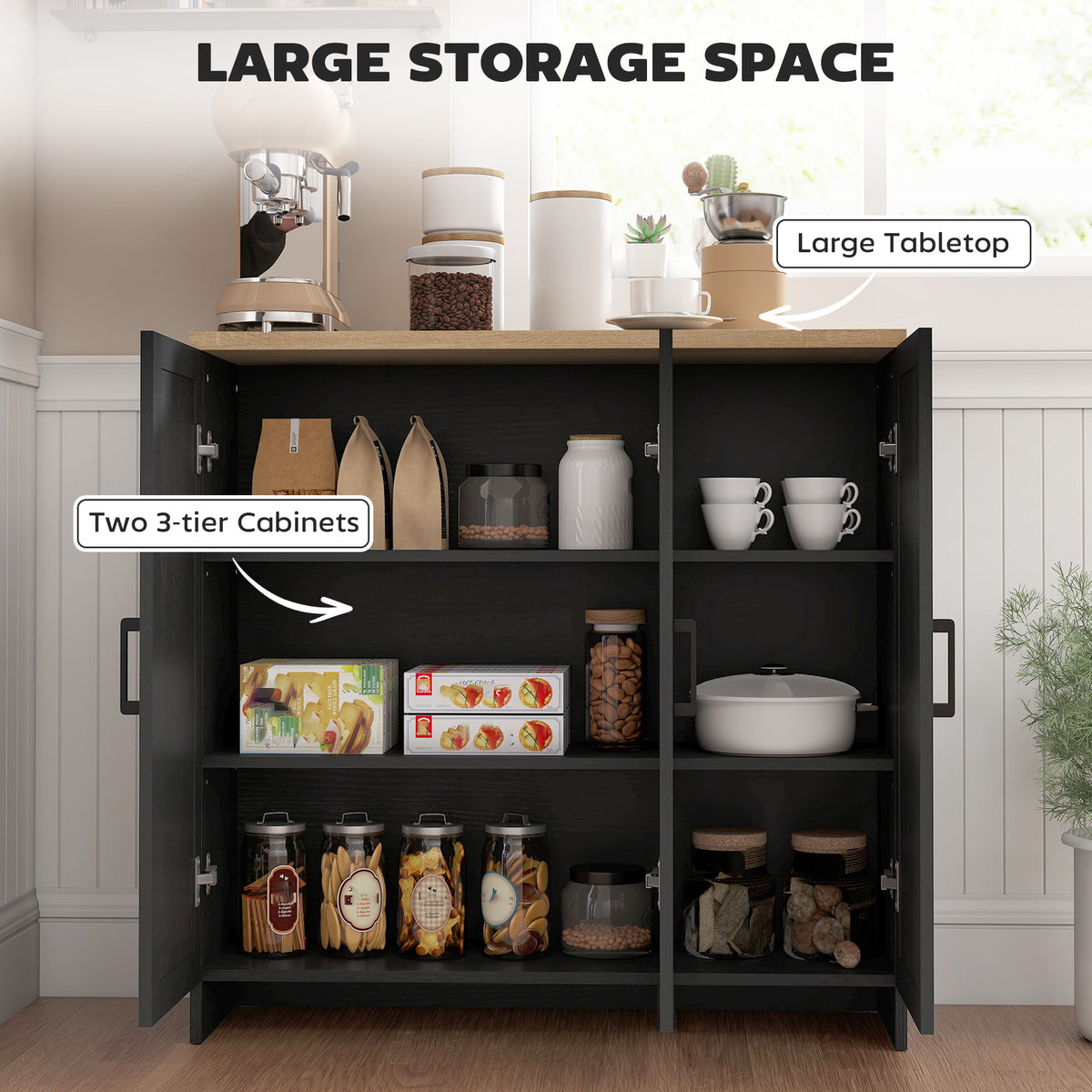 Modern Kitchen Storage Cabinet with 3 Doors Adjustable Shelves – 35"W x 35"H