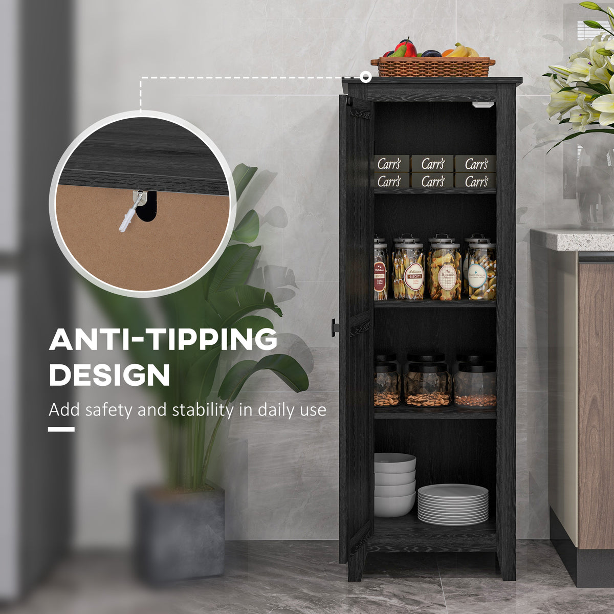 Farmhouse Kitchen Pantry Storage Cabinet with Barn Door – 17"W x 48"H