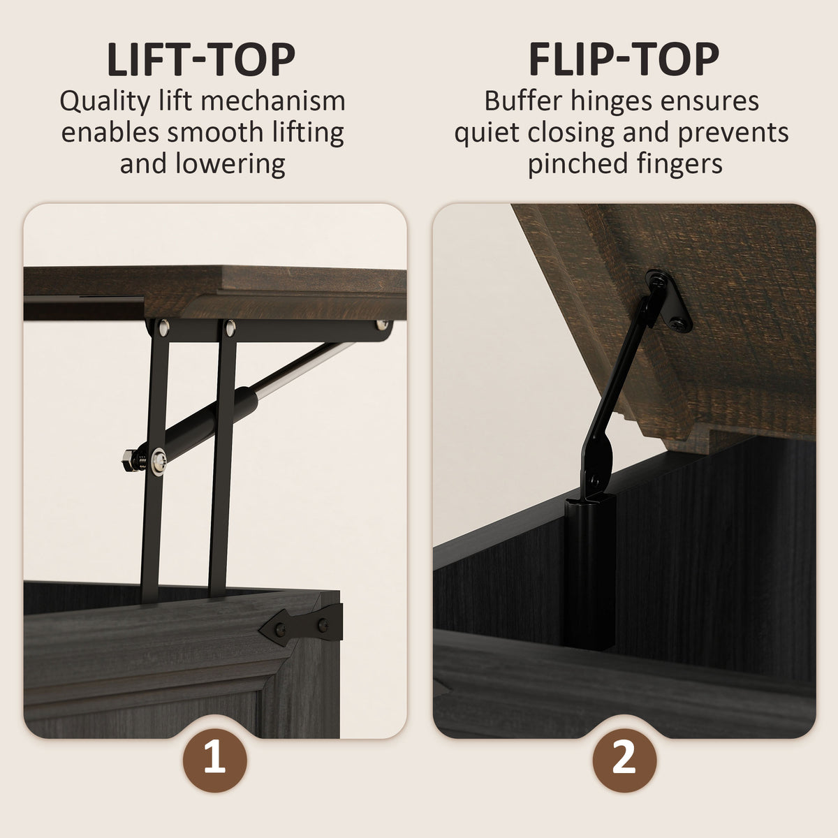 Square Lift-Top Coffee Table with Charging Station and Hidden Storage