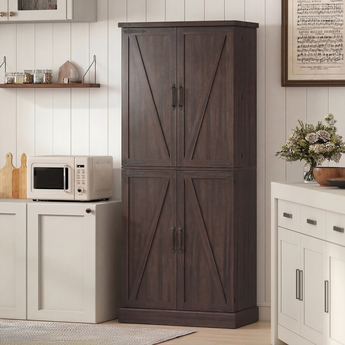 Farmhouse Storage Cabinet with 8 Door Racks and Adjustable Shelves – 30"W x 72"H