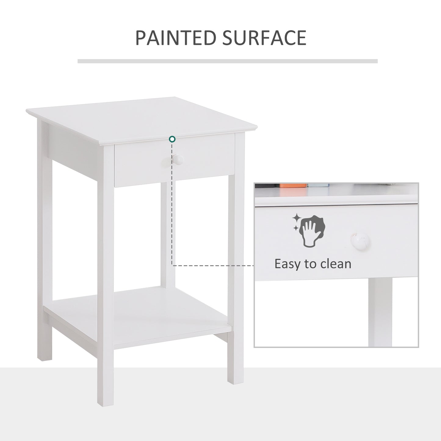 Modern White Bedside Table with Drawer and Storage Shelf - HOMCOM Nightstand