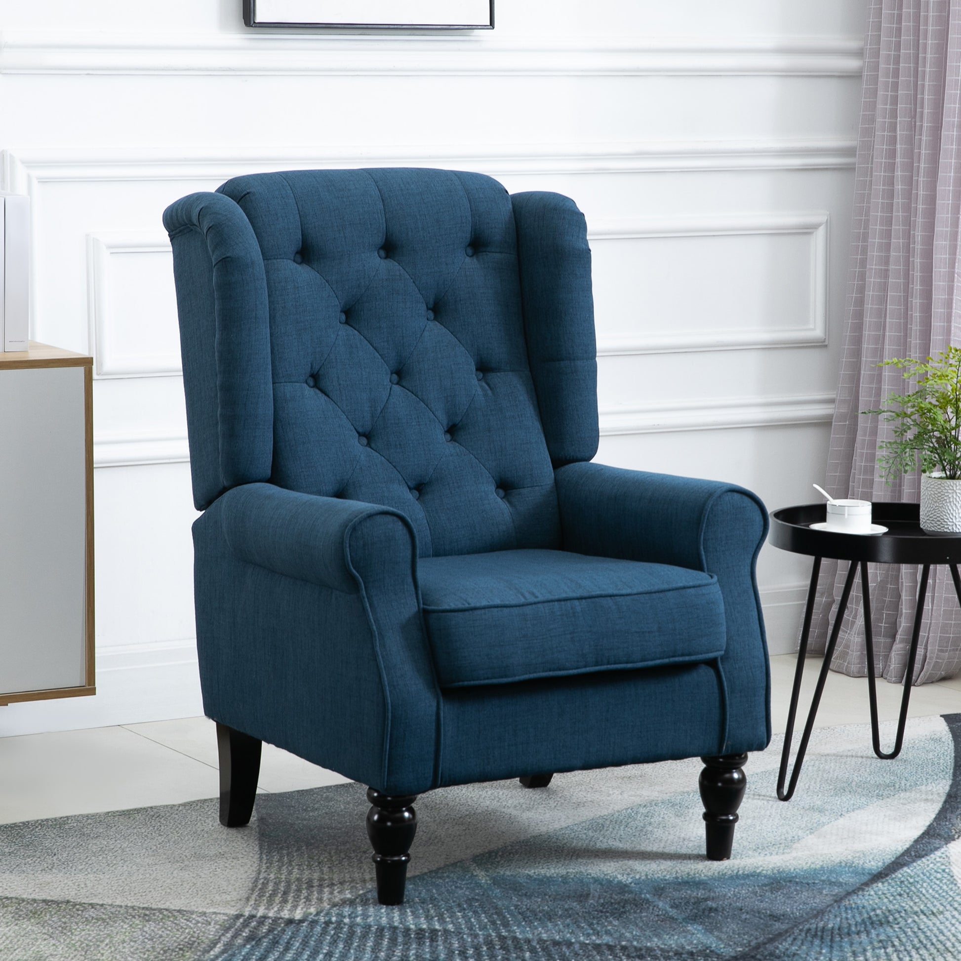 HOMCOM Blue Button Tufted Wingback Accent Chair, Rolled Arms, Padded Seat