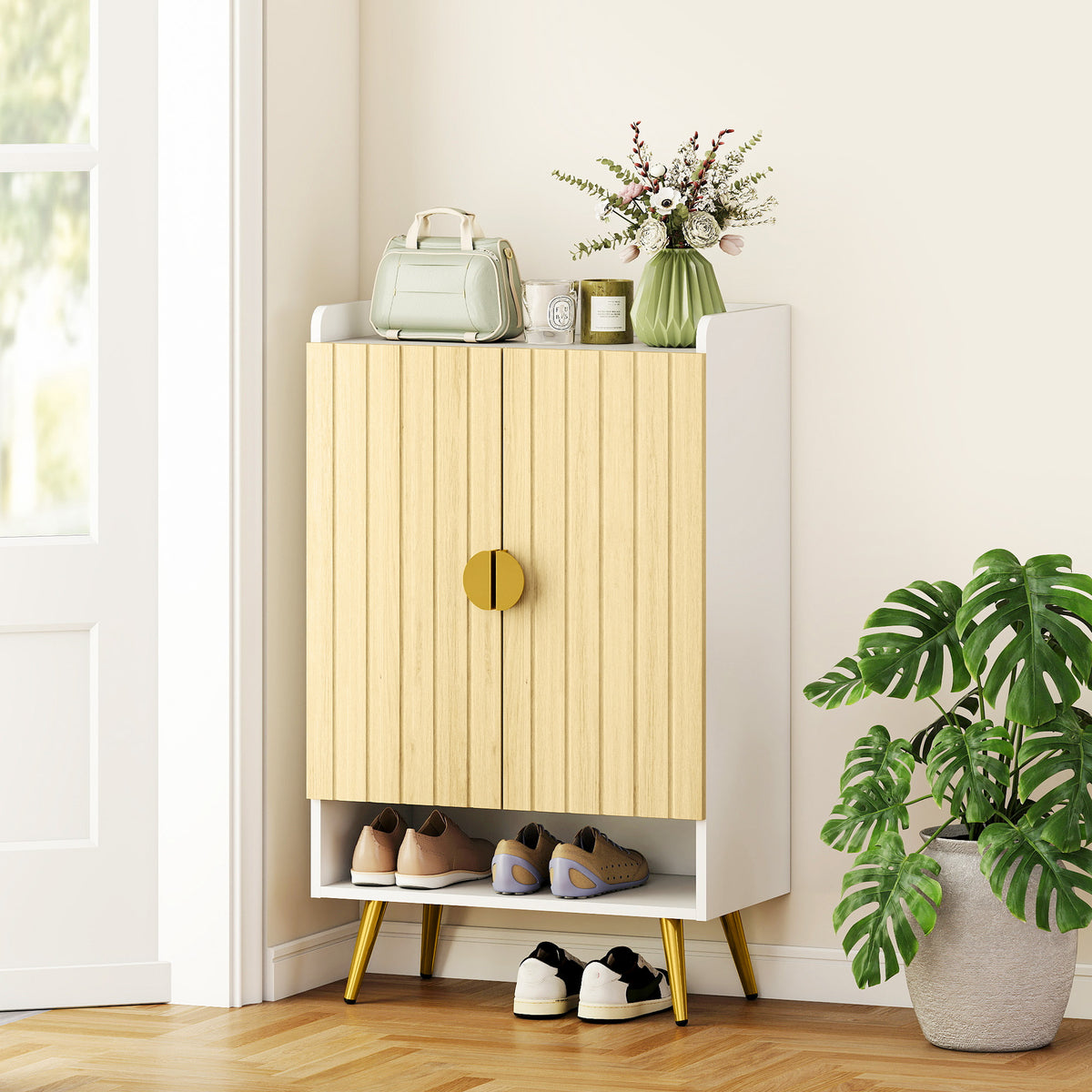 Entryway Shoe Cabinet with Open Shelves – 24"W x 39"H