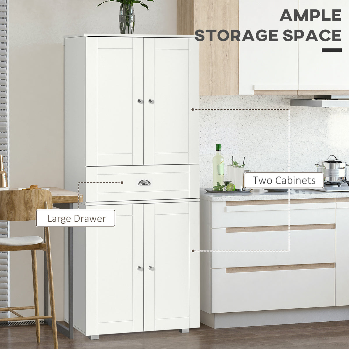 Modern Kitchen Pantry Storage Cabinet with 4 Doors and 3 Adjustable Shelves – 29"W x 73"H