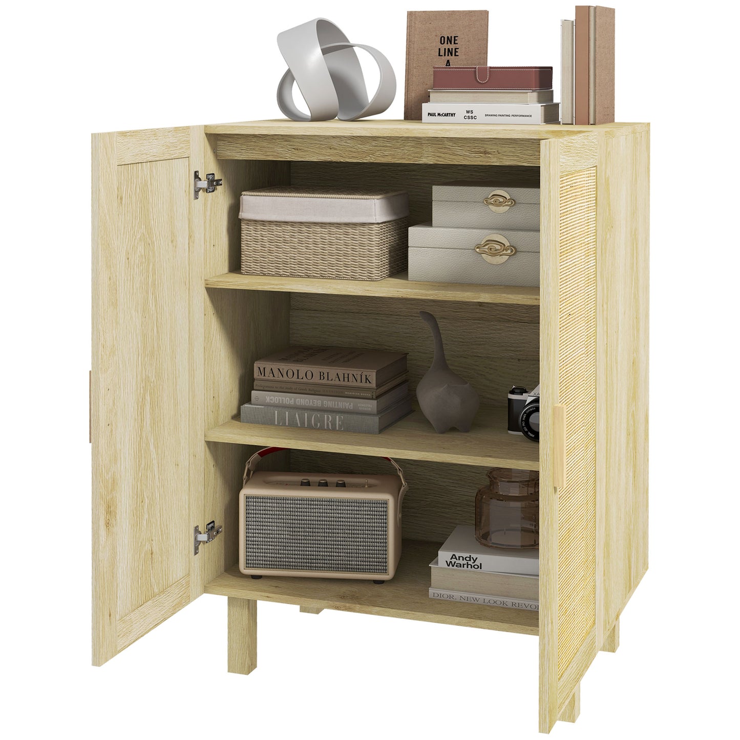Boho Sideboard Natural with Rattan Doors and Adjustable Shelves