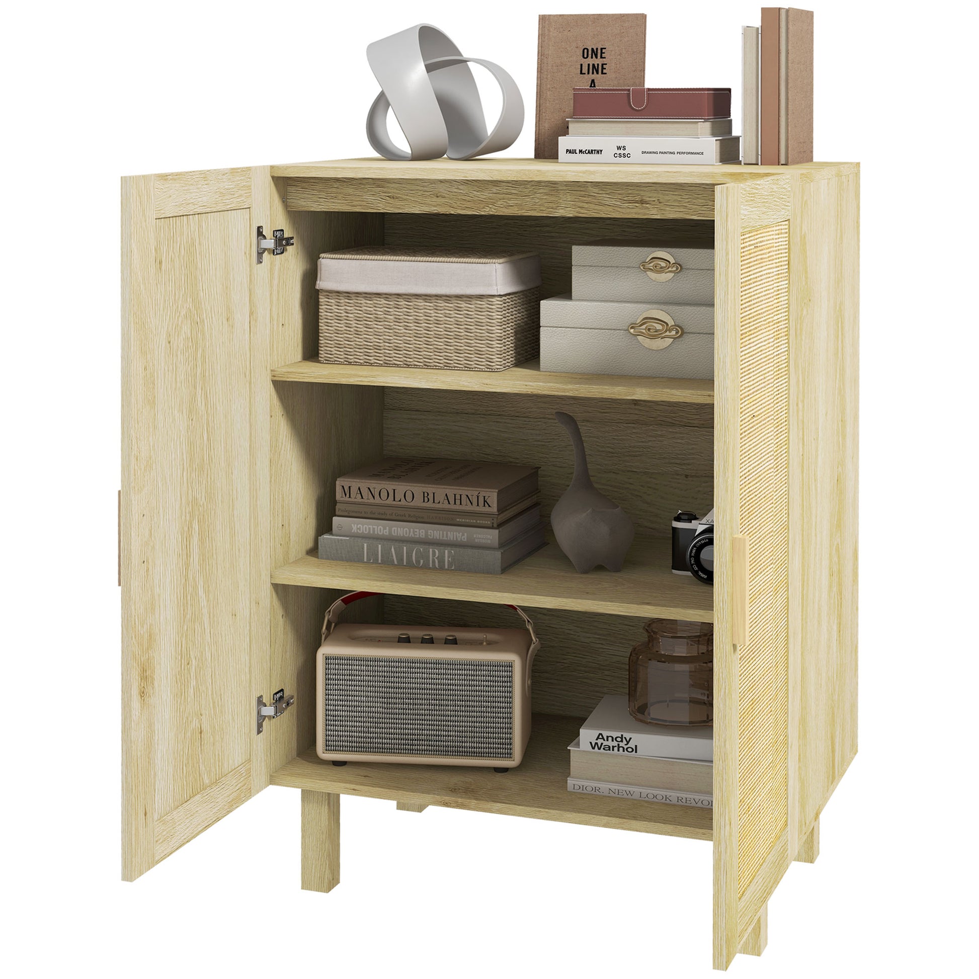 Boho Sideboard Natural with Rattan Doors and Adjustable Shelves