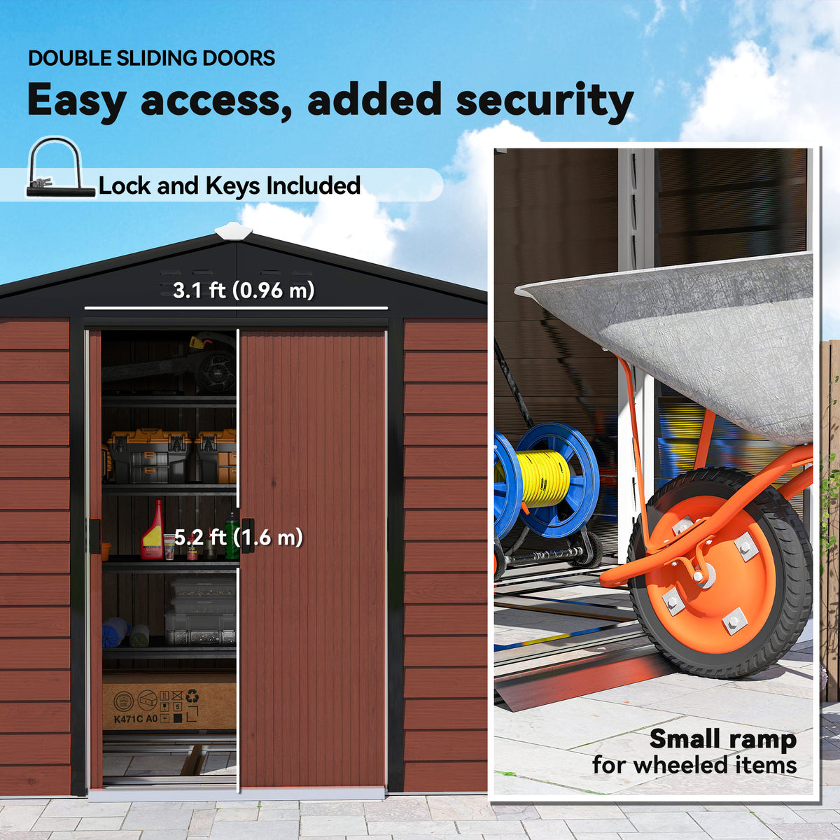 8' x 7' Outdoor Storage Shed, Galvanized Steel Metal Garden Shed with Lockable Doors, Floor Frame, Vents, Lock and Gloves for Backyard, Lawn, Patio