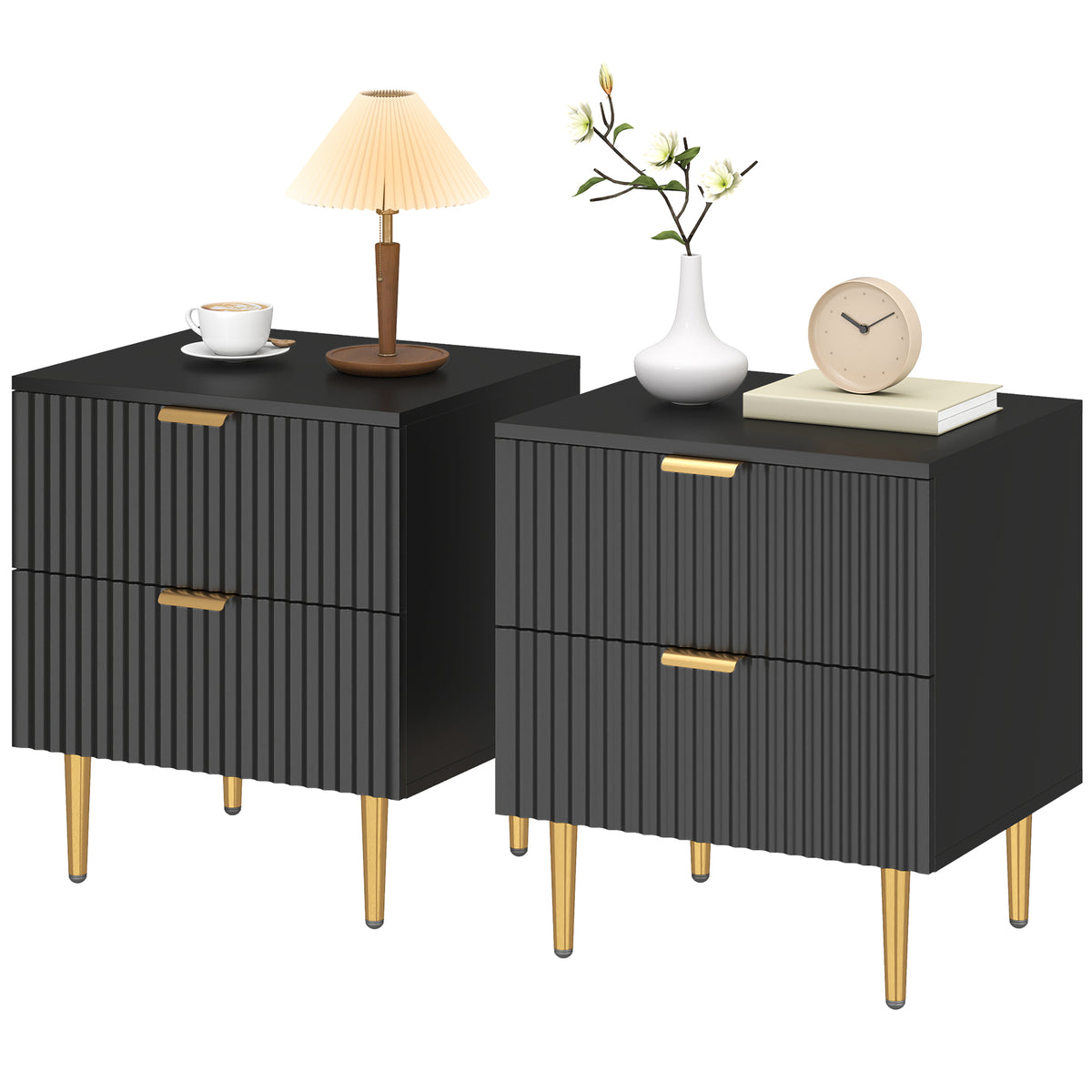 Modern 2-Drawer Nightstands with Metal Legs, Set of 2 – 19"W x 22"H