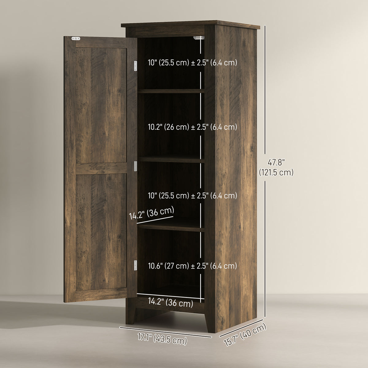 Farmhouse Kitchen Pantry Storage Cabinet with Barn Door – 17"W x 48"H